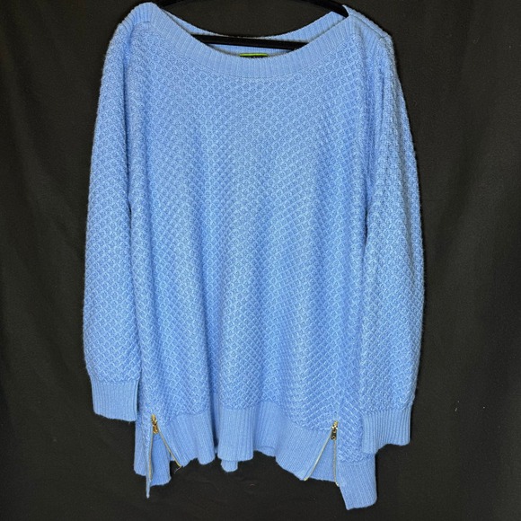 C. Wonder Tops - C. Wonder Women's 3X Blue Knit Pullover Tunic Sweater with Zipper Detail